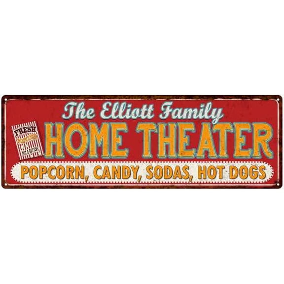 The ELLIOTT Family Home Theater Sign Gift 6x18 Metal Movies Decor 106180100197