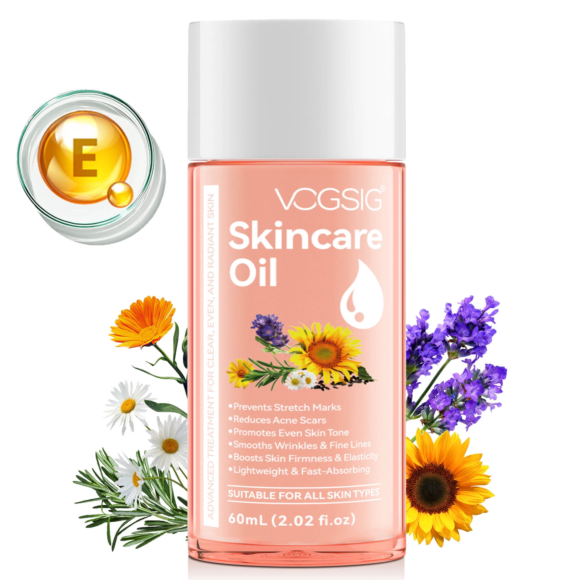 Vogsig Skin Care Oil Body Oil with Vitamin E,Rosemary, Lavender and Chamomile Oil, Hexane-Free 60ml/2.02floz
