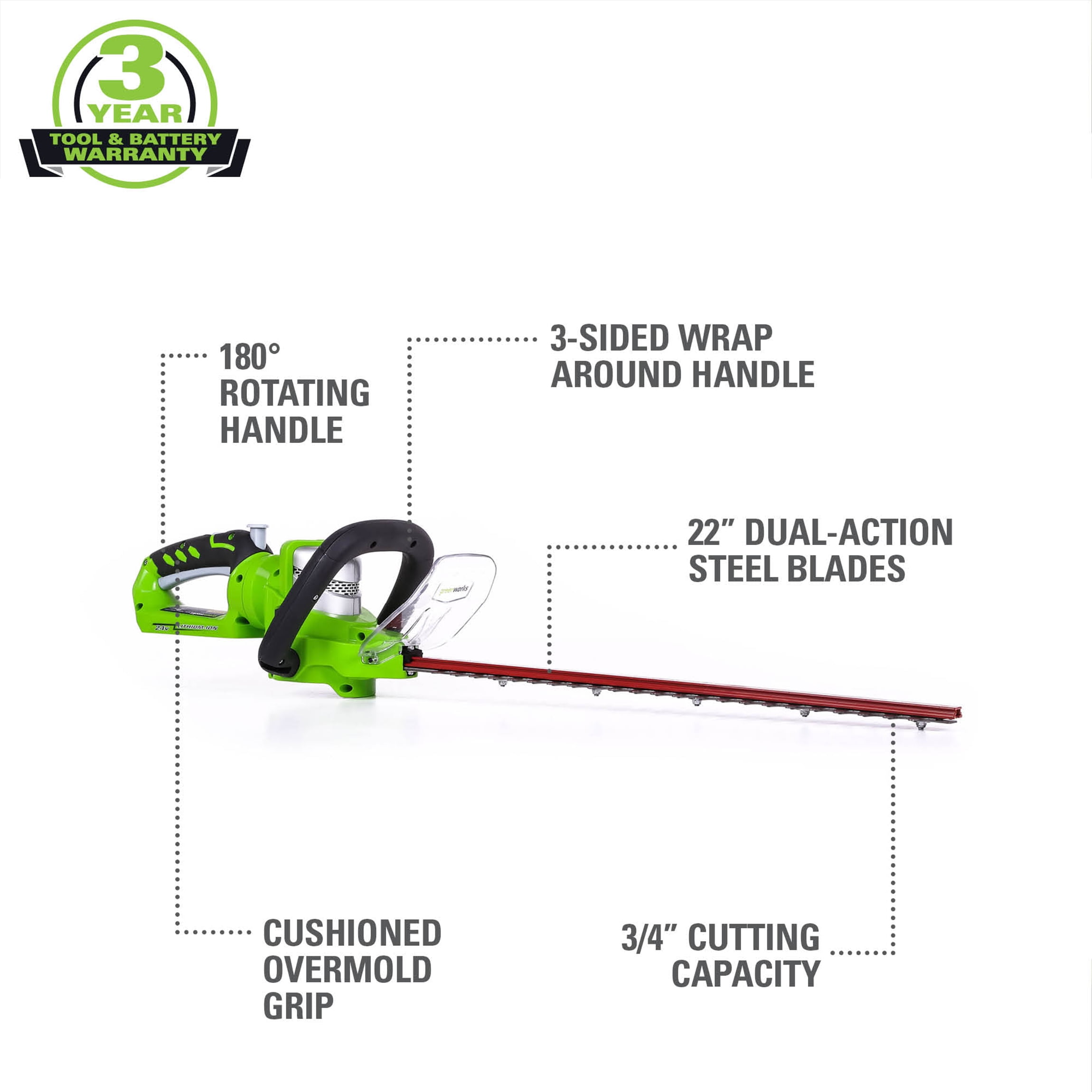 Greenworks - 24-Volt 22-Inch Cordless Hedge Trimmer (Battery Not Included)  - Black/Green - Yahoo Shopping