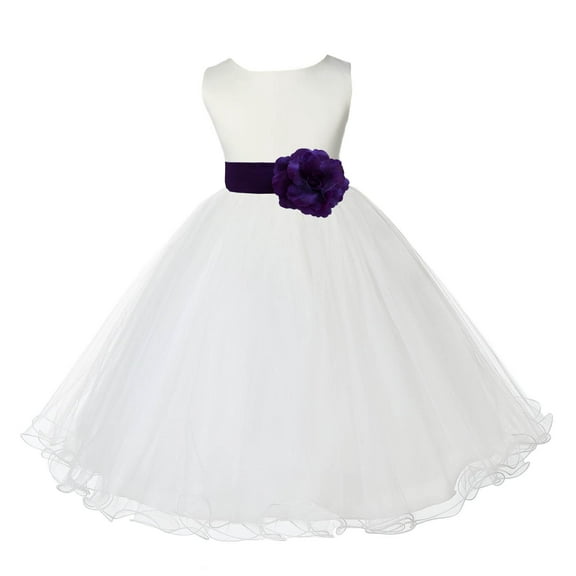 Ekidsbridal Satin Ivory Purple Tulle Rattail Edge Flower Girl Dresses for Communion Baptism Christening Gown Wedding Pageant 829S 6