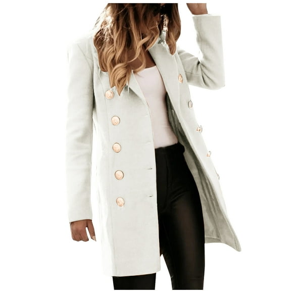 Outfmvch Jackets for Women Wool Thin Coat Trench Jacket Ladies Slim Long Overcoat Outwear Womens Tops Cardigan for Women White