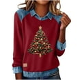 thumbnail image 2 of UQJfacai Christmas Shirts for Women Santa Claus Graphic Tee Blouses Denim Patchwork Color Block Lapel Casual Long Sleeve Tops, 2 of 8