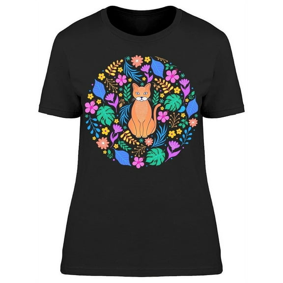 Cat On Flowers Bouquet T-Shirt Women -Image by Shutterstock, Female Small
