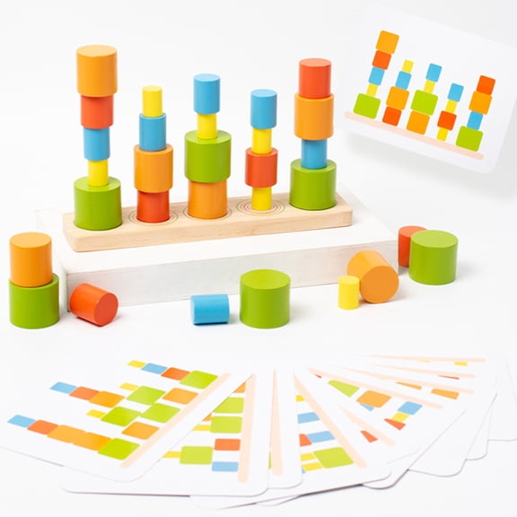 Montessori Wooden Stacking Columns Toy - Color Sorting & Pattern Matching Educational Puzzle for Toddlers, Fine Motor Skills Development