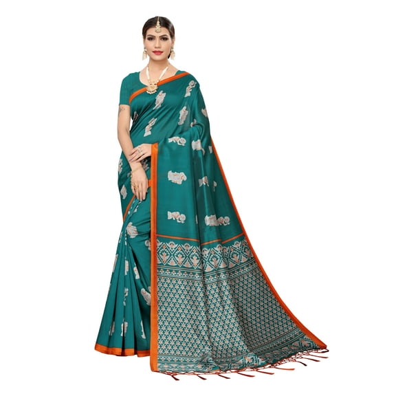 Multi color Mysore Silk saree/sari with running blouse For Women/Girls
