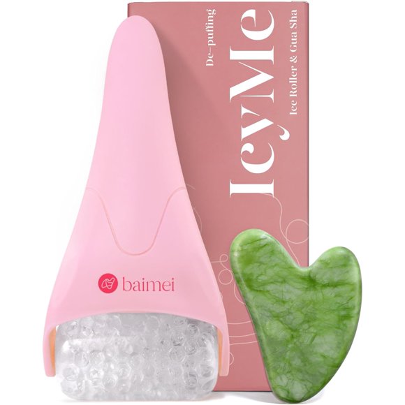 BAIMEI Ice Roller and Gua Sha for Face and Eyes, Self Care Gifts for Women Cold Face Roller Reduces Puffiness and Tightens Pore