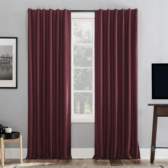 FSCIDA-Greyson Faux Dupioni Silk Thermal Extreme Total Blackout Back Tab Curtain Panel, 50" x 84", Bordeaux Red