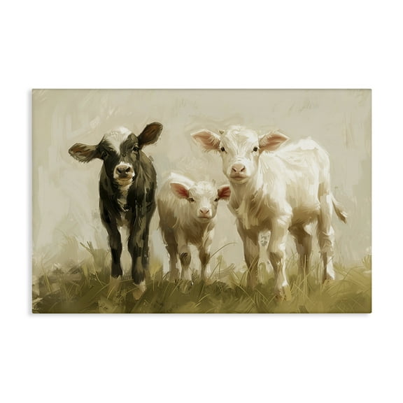 Stupell Industries Baby Cattle Trio Animals Painting Wrapped Canvas Art Print Wall Art, 24 x 16