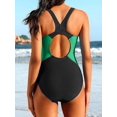 thumbnail image 3 of Alove Womens One-piece Durable Open Back Swimwear Pro One Piece Athletic Bathing Suit Crew Neck Color Block Swimsuit, 3 of 6
