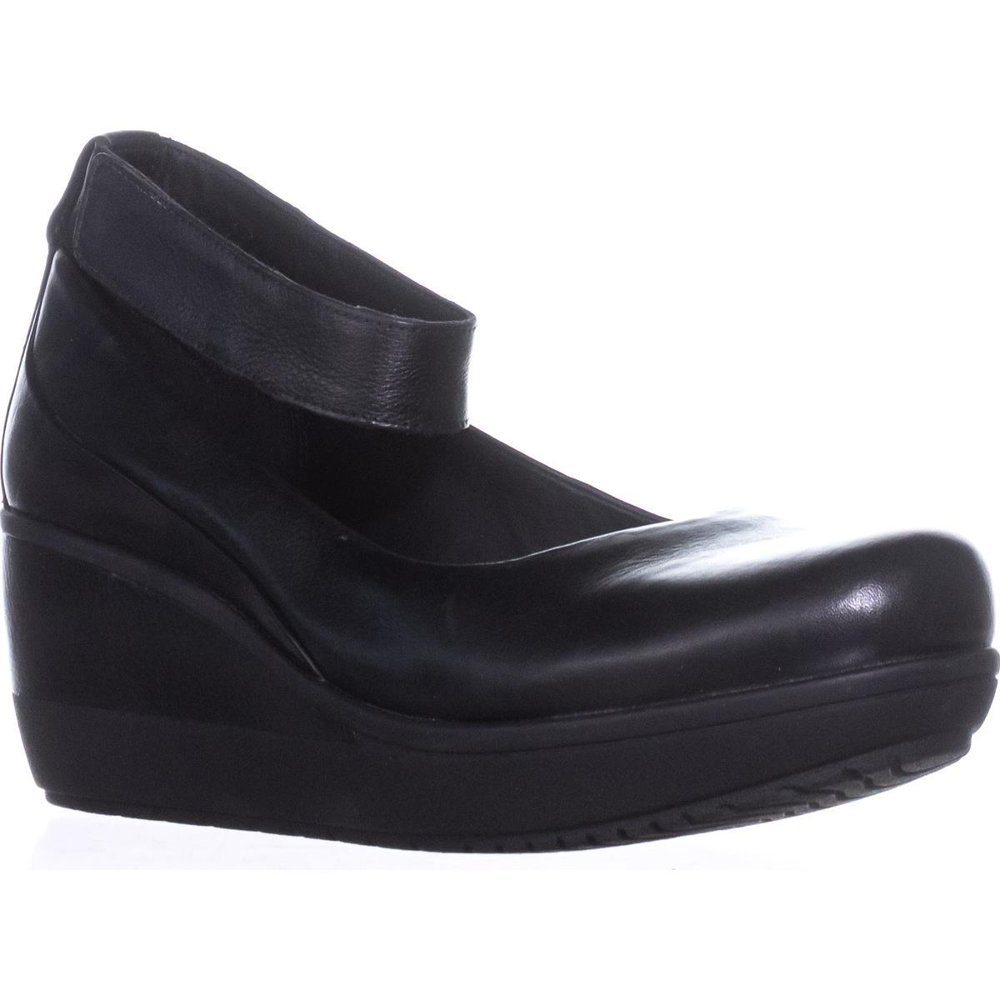 Clarks Womens Clarks Wynnmere Fox Ankle Strap Wedge Heels, Black Leather