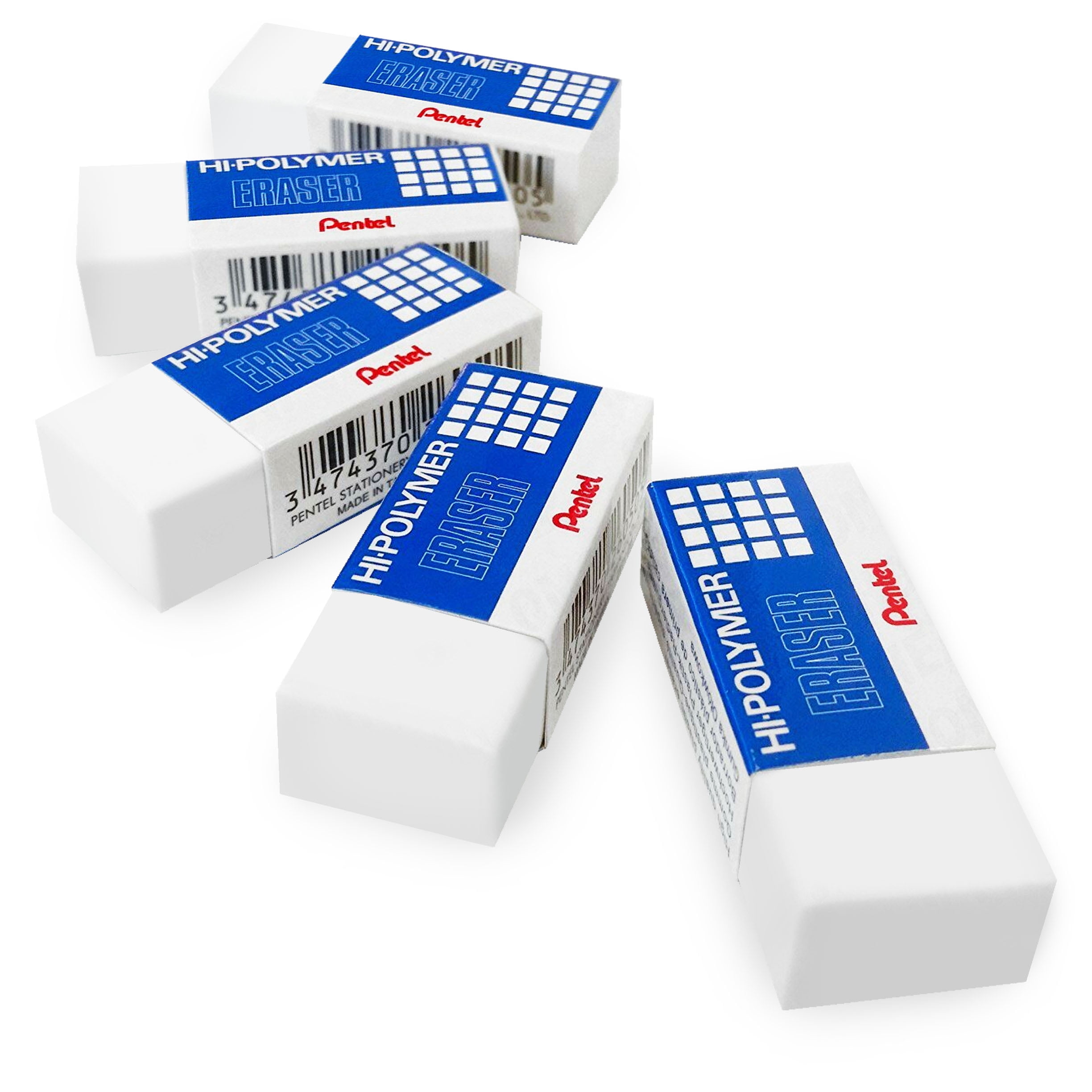 Pentel Hi-Polymer Jumbo Plastic Rubbers Erasers - White - Pack of 2 + 2  Rulers