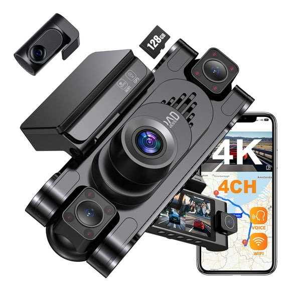 DashCam Roadwitness 4K 360° y 4 canales en la parte delantera y trasera del coche