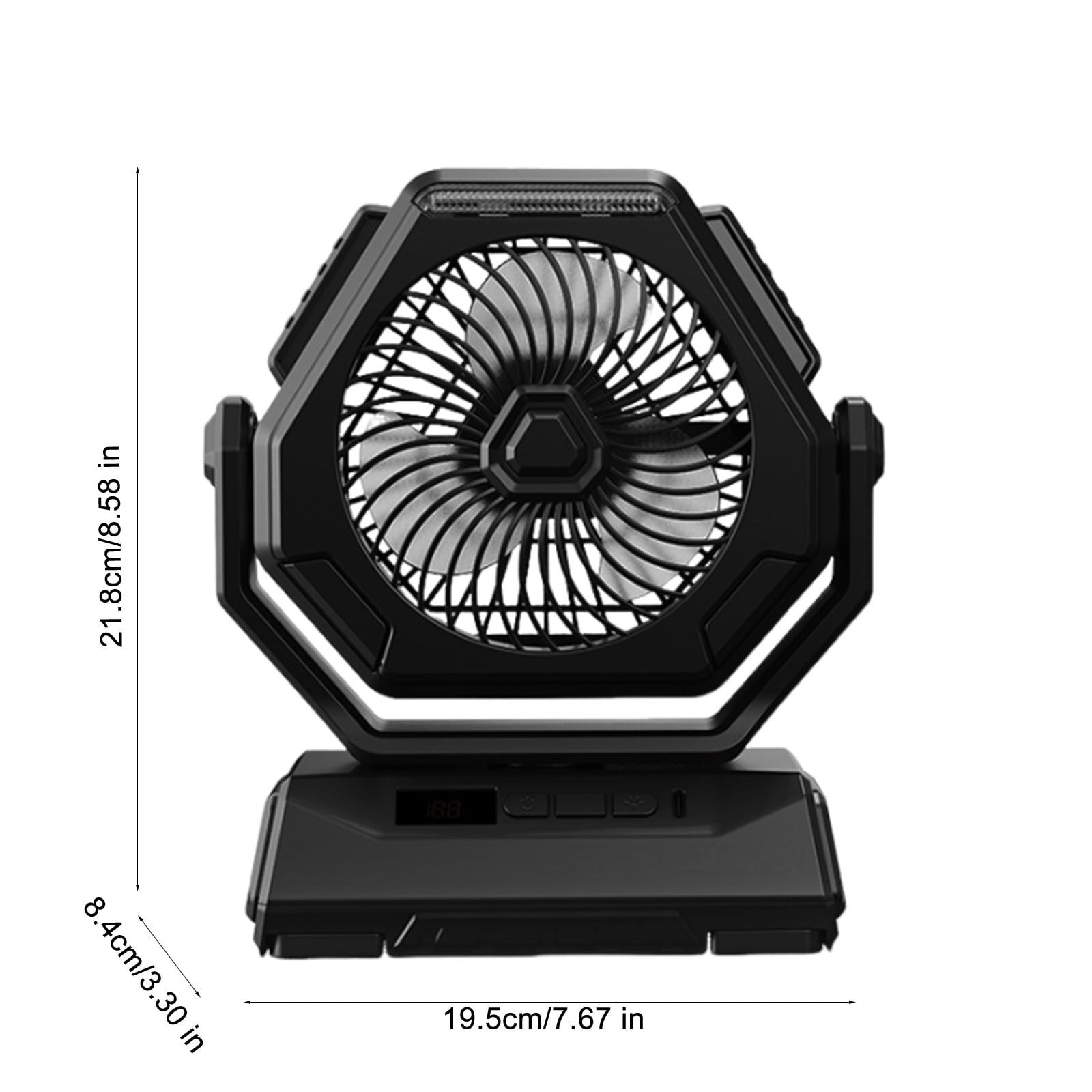Fasiaou 6" Camping Fan with LED Light - Portable Rechargeable Outdoor Fan, 3 Speeds, Digital Display, Quiet Battery Operated Fan for Tent, Patio, Hiking, Travel, Emergency, 5000mAh Large Capacity