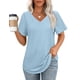 thumbnail image 1 of Camiseta OFEEFAN, talla grande, cuello en V, manga corta, corte holgado, azul claro, 1 of 6