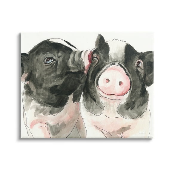 Stupell Industries Two Pigs Pink Snout Kiss Adorable Farm Animals Painting Gallery Wrapped Canvas Print Wall Art, Design by Kamdon Kreations