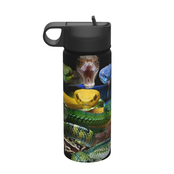Yiaed Colorful Viper Snake Print Water Bottle with Straw Lid, Stainless Steel Double Wall Insulated Water Bottle | Leak-Proof and Spill-Proof Water Bottle