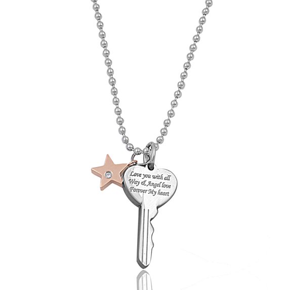 Key Angel Love Pendant Stainles Steel