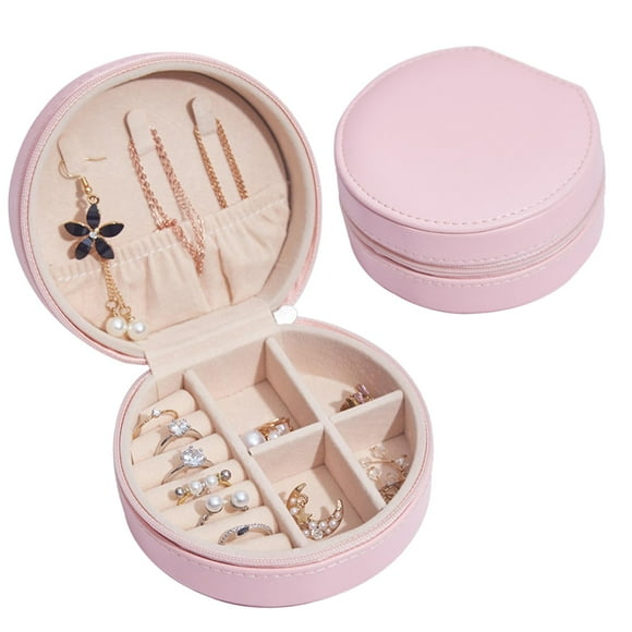 Mini joyero de viaje, pendientes portátiles, almacenamiento de collar, Rosa claro jinwen cajas de joyas
