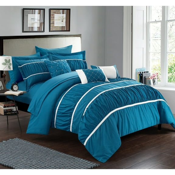 10-Piece Aero Pleated and Ruffled Bed in a Bag Comforter and Sheet Set