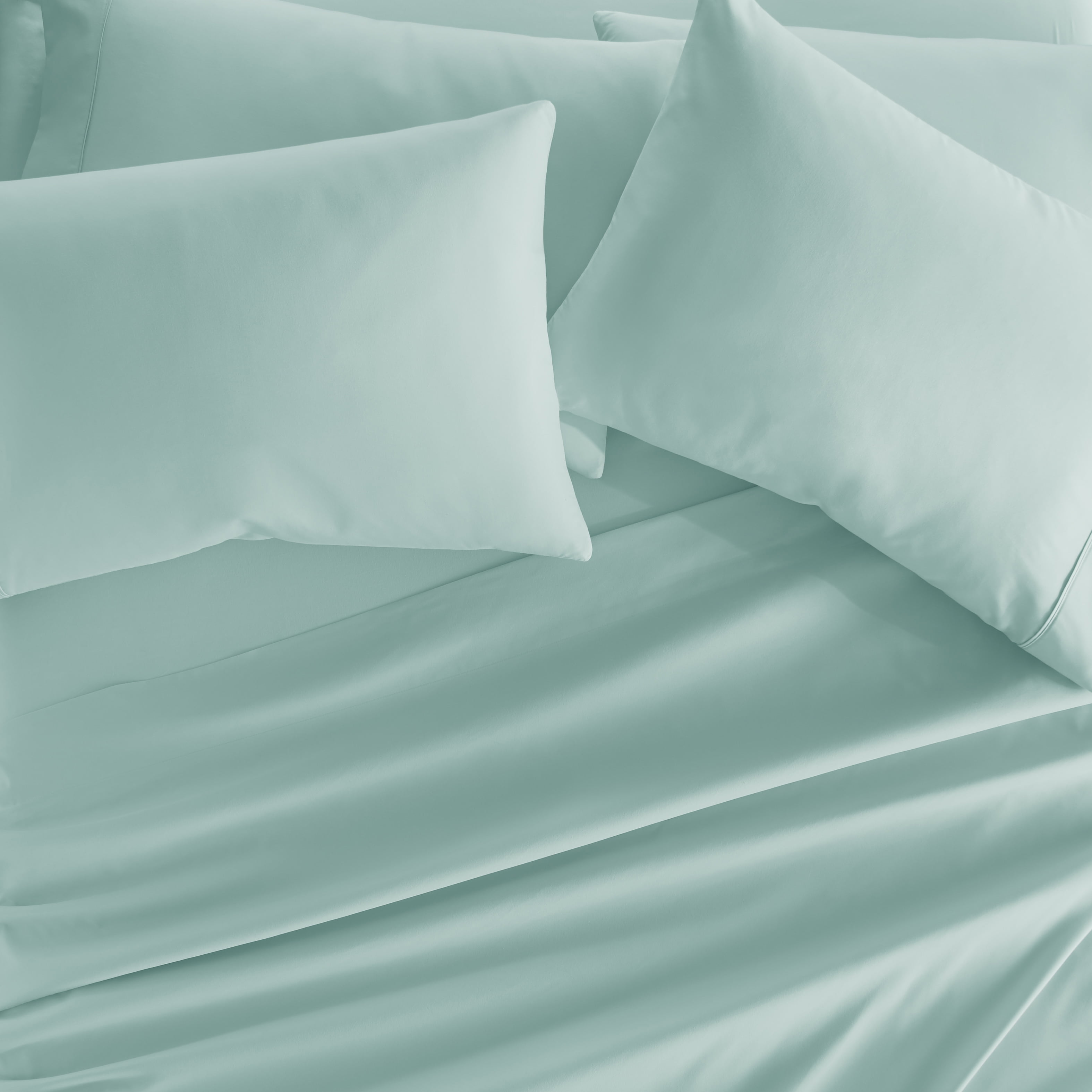 Queen, Aqua Solid Microfiber 6 Piece Bed Sheet Set, by Noble Linens