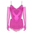 thumbnail image 7 of TiaoBug Dance Leotard for Womens Glitter Latin Jazz Club Party Fringe Dance Dress with Gloves Hot Pink S, 7 of 7