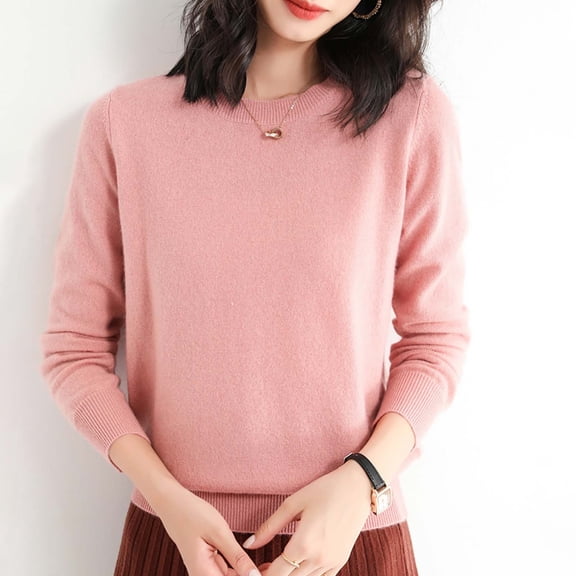 TANGNADE Light Sweaters for Women Long Sleeve Crew Neck Lightweight Soft Knitted Pullover Blouse, Pink L