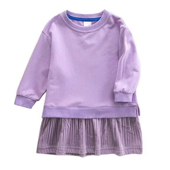 Krdevn Girl's Solid Color Dress Sweater Cute Casual Dress,3-4 Years