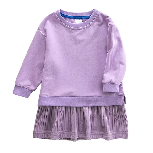 FhsagQ Robe pour Filles Robe Unie pour Fille Chandail Mignon Mode Robe Décontractée Robes de Pâques pour Filles Taille 10-12 Robes d'Hiver pour Filles Taille 7 Violet 6-7 Ans