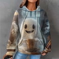 thumbnail image 2 of YDFCWXW Women's Waffle Knit Halloween Pullover Hoodie - Cozy Oversized Graphic Print Sweatshirt with Drawstring for Fall Fashion Light Blue, L, 2 of 4