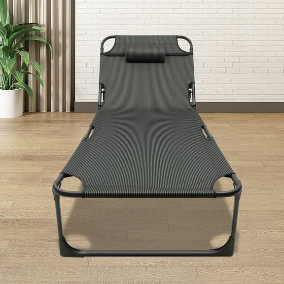ToppiJoy Foldable Chaise Lounge Chair 4 Position Adjustable, Lightweight Folding Camping Cot Bed for Beach, Patio, Poolside, Lawn, Green
