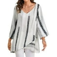 thumbnail image 4 of T-shirt Femme Manches Longues Blouse Ample Automne Col en V Rayé, Blanc, m, 4 of 4