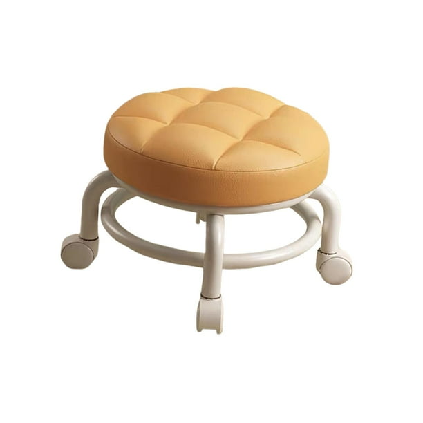 Taburete rodante giratorio con asiento giratorio de 360 grados, taburete rodante acolchado de cuero PU multifuncional para el hogar, sofá, taburete de Naranja perfecl Asiento de ruedas