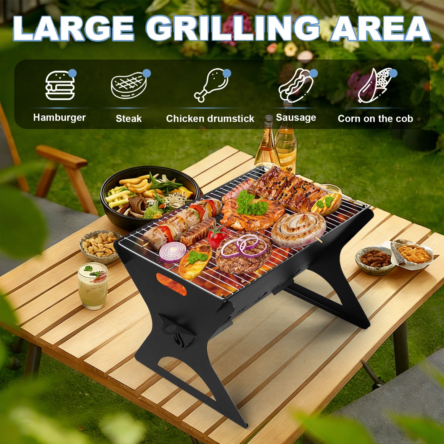 Walchoice 3Pcs Portable Charcoal Grill, Camping Campfire Grill with Carry Bag, Heavy-duty Mini BBQ Firepit for Camping, Backyard, Bonfire, Patio, Outdoor Cooking