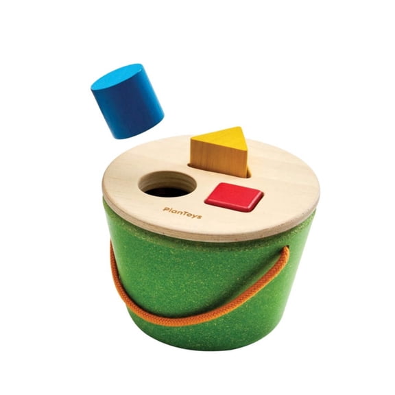 PlanToys® Geo Sorting Bucket | Wooden Shape Matching Toy for Toddlers 12M  | Montessori Educational Sorting Toy with 3D Blocks | Develops Shape Recognition, Problem-Solving & Fine Motor Skills