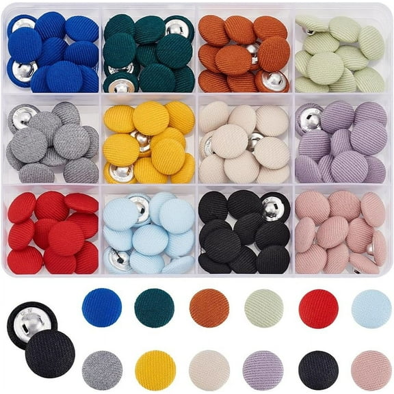120Pcs Colorful Fabric Cloth Covered Button 12mm Round Smooth Satin Buttons Assortment Kit Cloth Buttons for Sewing Bridal Suits Dress Gowns Clothes for DIY