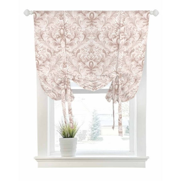 Vintage Baroque Tie Up Curtains for Window, Thermal Insulated Balloon Shade Adjustable Rod Pocket Curtains Valance Panels for Kitchen Bathroom Cafe 42 x 63 Country Abstract Scroll Floral Printed