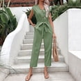thumbnail image 2 of Kmdttou Womens Sweatshirt for Summer Sleeveless V-neck Solid Color Straight Leg High Waisted Lace Up Jumpsuit on Clearance!, 2 of 4