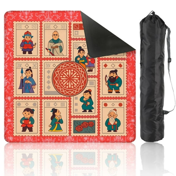 Mahjong Mat 31.5" x 31.5" Chinese Inspired Cartoon Anti-Slip and Noise Reduction Symmetry Design Mahjong Tiles Table Cover for Dominoes Poker Card Board and Tile Games