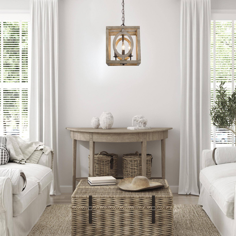 LNC Arisaema 4-Light Farmhouse Pendant Light in Rustic Iron and Weathered Wood Finish