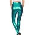 thumbnail image 5 of Sakkas Shiny Liquid Metallic High Waist Stretch Leggings - Made in USA - Green - XL, 5 of 6