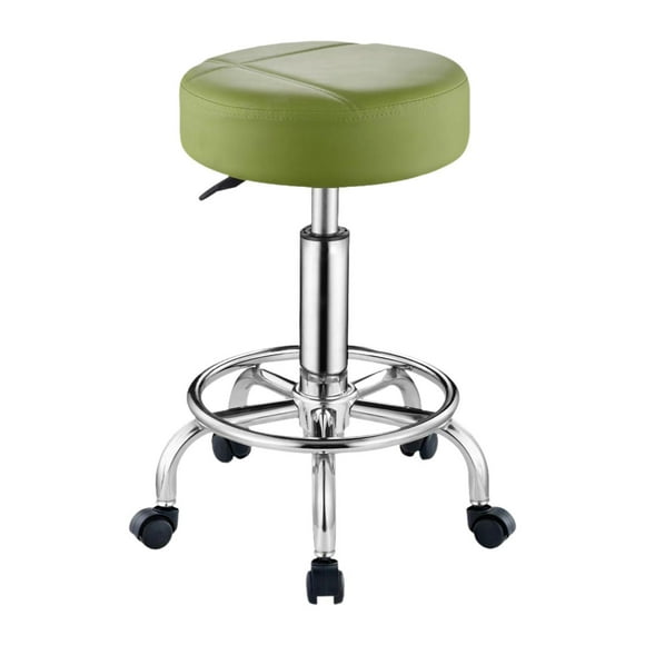Lipstore PU Leather Round Rolling Stool SPA Stool with Wheels with Footrest Rolling Salon Stool for Kitchen Island Drafting Salon Work Green