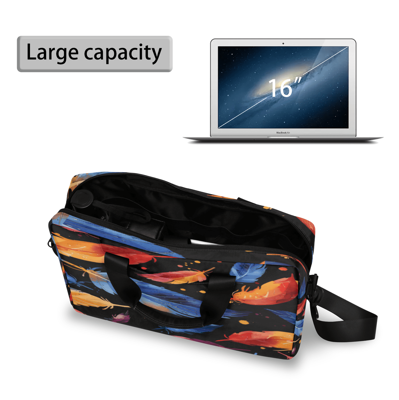 Herdesigns Feather Laptop Bag for Women Men, Computer Case Briefcase Messenger Bags, 15-15.6 inch Laptop Sleeve Shoulder Bag