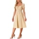 thumbnail image 1 of Vestido Floral de Verano Inspire Chic para Mujer, con Mangas Abullonadas, Cuello Cuadrado, Midi y Con Fruncido, Talla XL, Beige y Rosa, 1 of 5