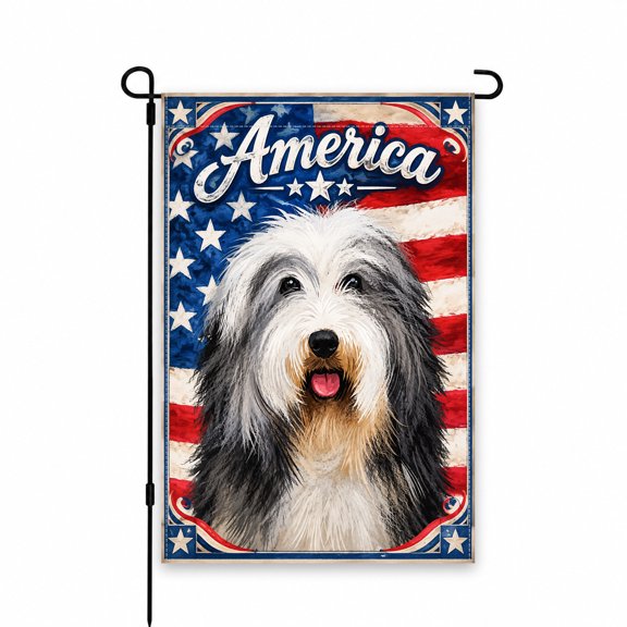 Patriotic Garden Flag with American Dog and Stars, 12x18 Inch Yard Decor for Porch, Patio, Lawn - Celebrate Independence Day or Memorial Day Outdoors