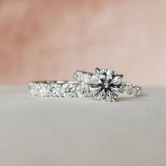 Silvago Jewel White Gold Plated 14K Diamond Rings - Round Cut Brilliant 1.6 Ct Diamond Rings For Women's - Bridal Stacking Engagement Wedding Bridal Ring for Women's - Engagement Diamond Rings