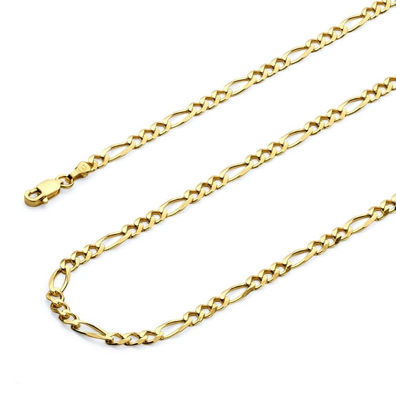 Wellingsale 14k Yellow Gold Polished Solid 3.8mm Figaro Chain Necklace with Lobster Claw Clasp - 24"