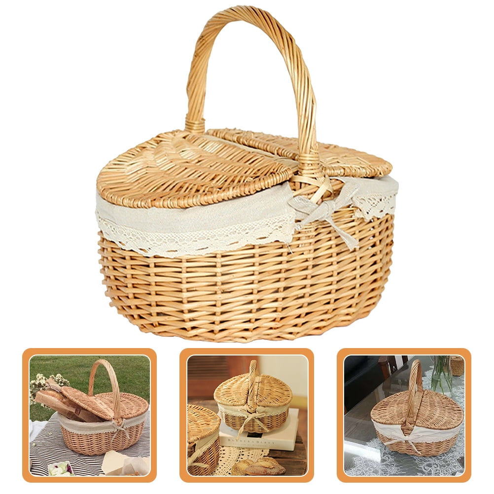 Eease Picnic Fruit Basket Picnic Storage Basket Convenient Bread Basket Wicker Basket with Lid