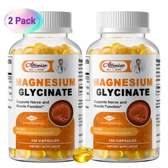 (2 Pack) Alliwise Magnesium Glycinate 400mg, High Absorption Chelated Magnesium Supplement, Supports Muscle, Heart, and Immune Health, 240 Capsules