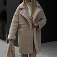thumbnail image 3 of HTNBO Womens Winter Overcoat Sherpa Fleece Lined Faux Suede Leather Long Trench Coats Notched Lapel Double Breasted, 3 of 3