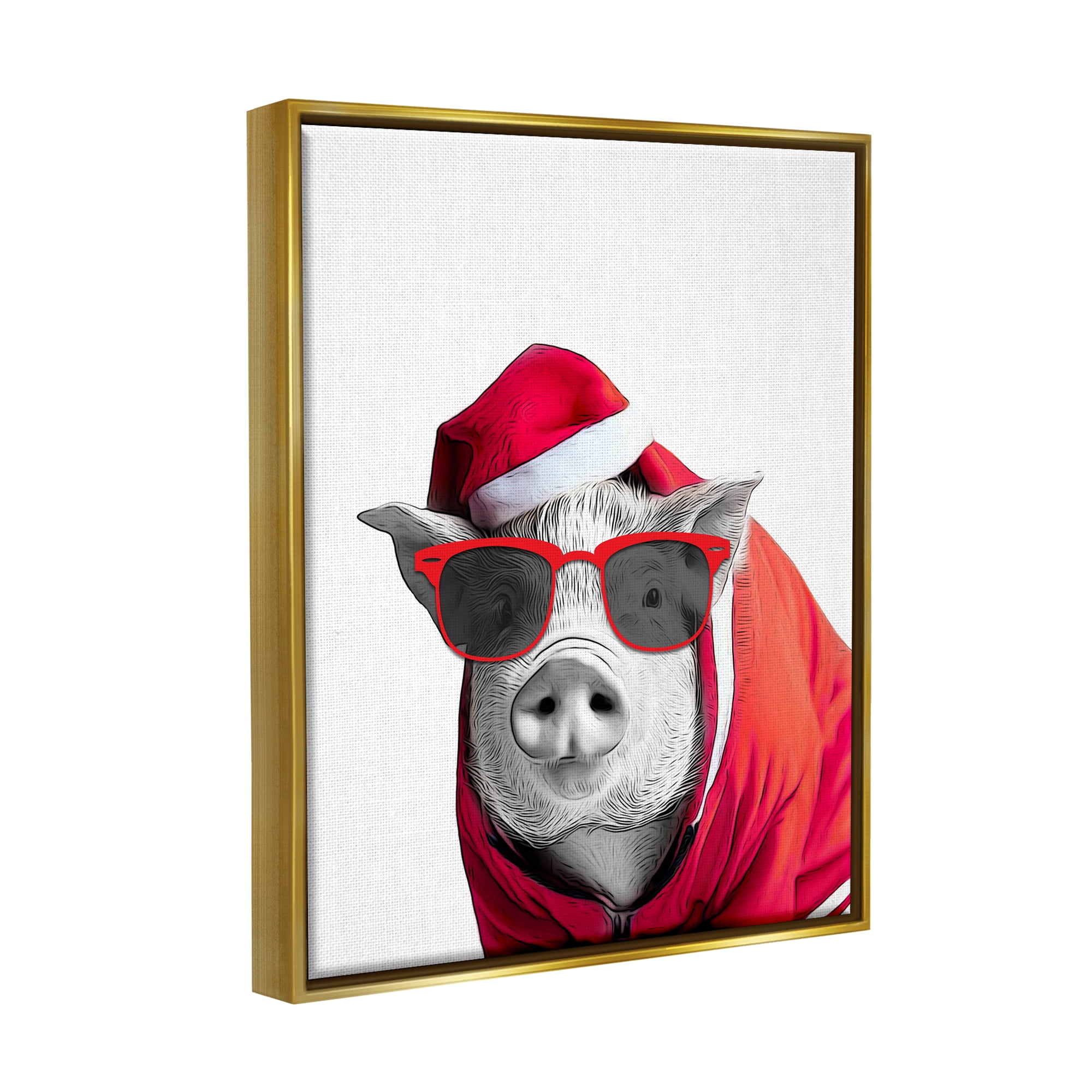 Stupell Industries Pig in Holiday Clothes Holiday Painting Gold Floater Framed Canvas Art Print Wall Art, 25 x 31